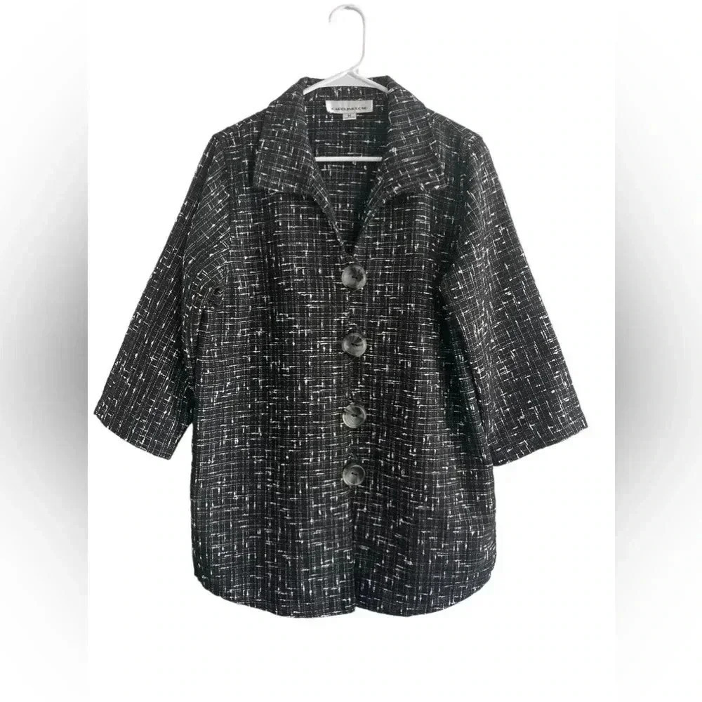 Caroline Rose Black/White Tweed Size M Button down Jacket